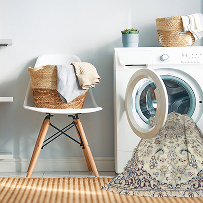 Machine Washable Traditional Peach Beige Rug in a Washing Machine, wshtr1472