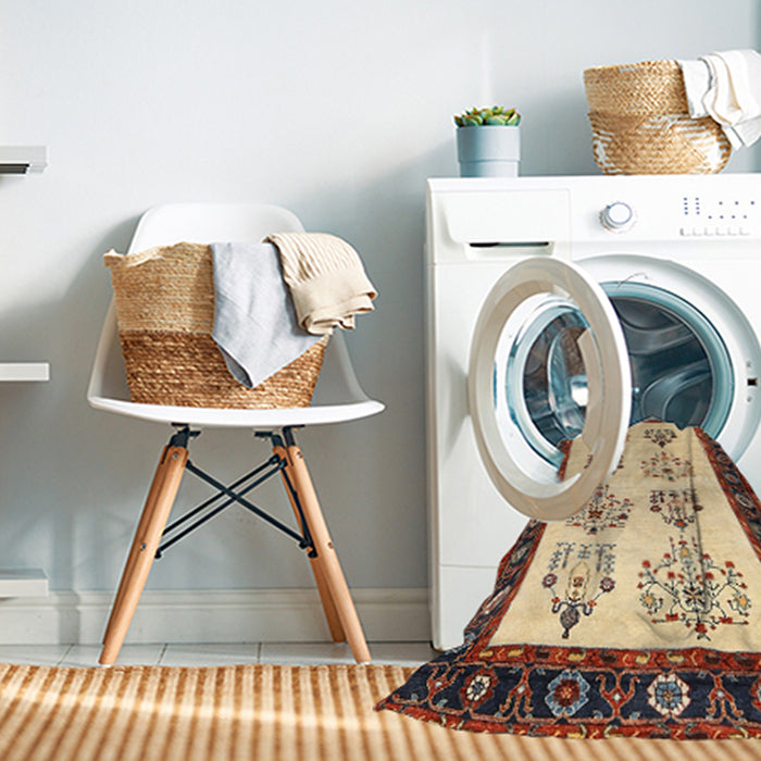 Machine Washable Traditional Brown Gold Rug in a Washing Machine, wshtr1474