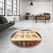 Round Machine Washable Traditional Brown Gold Rug in a Office, wshtr1474