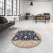 Round Machine Washable Traditional Gray Rug in a Office, wshtr1475