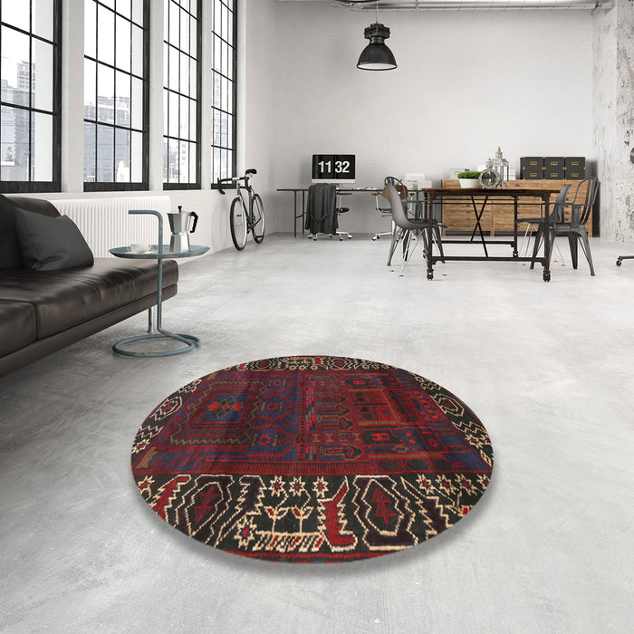 Round Traditional Saffron Red Persian Rug in a Office, tr1483