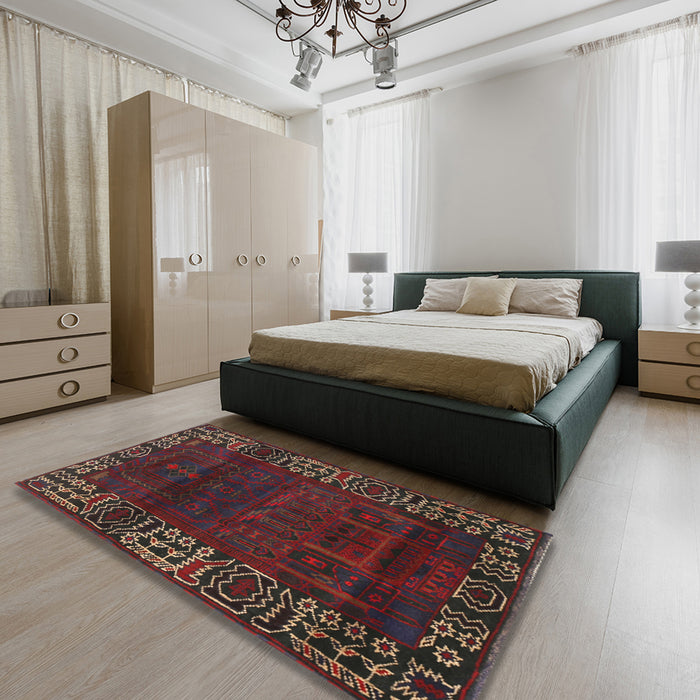 Traditional Saffron Red Persian Rug in a Bedroom, tr1483