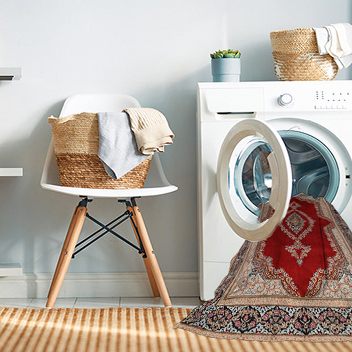 Machine Washable Traditional Tomato Red Rug in a Washing Machine, wshtr1486
