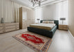 Machine Washable Traditional Tomato Red Rug in a Bedroom, wshtr1486