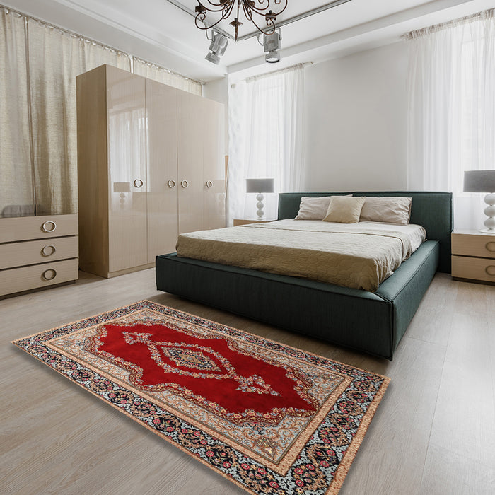 Machine Washable Traditional Tomato Red Rug in a Bedroom, wshtr1486