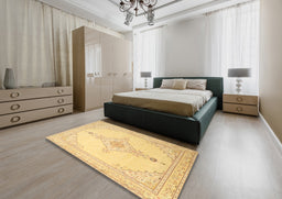 Traditional Chrome Gold Yellow Persian Rug in a Bedroom, tr1487