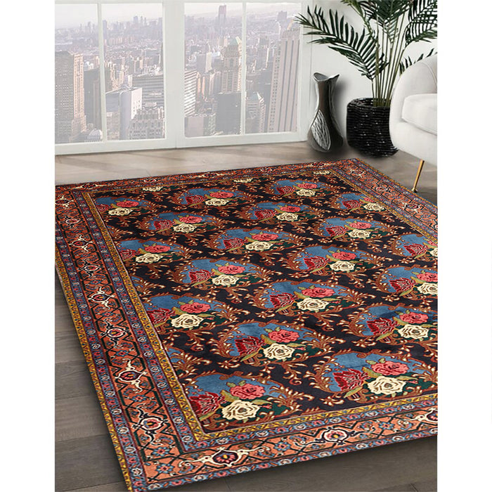 Traditional Dark Almond Brown Persian Rug in Family Room, tr1488