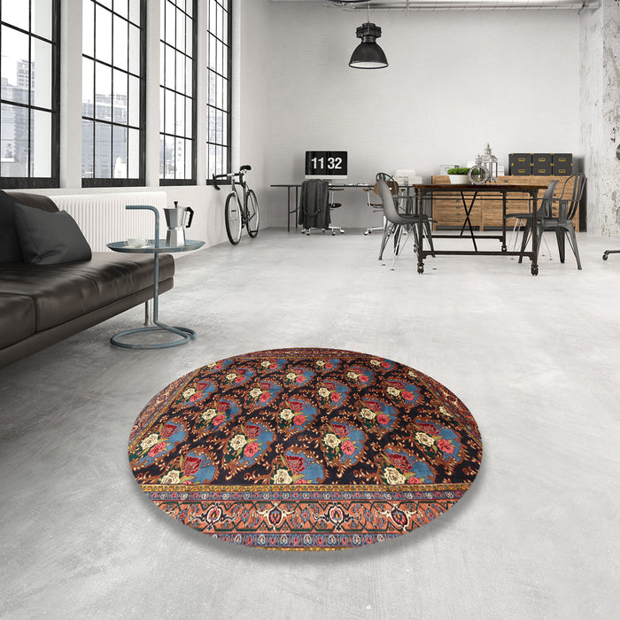 Round Traditional Dark Almond Brown Persian Rug in a Office, tr1488