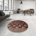 Round Traditional Dark Almond Brown Persian Rug in a Office, tr1488