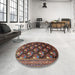 Round Machine Washable Traditional Dark Almond Brown Rug in a Office, wshtr1488