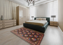 Traditional Dark Almond Brown Persian Rug in a Bedroom, tr1488