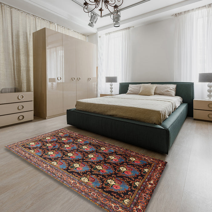 Traditional Dark Almond Brown Persian Rug in a Bedroom, tr1488