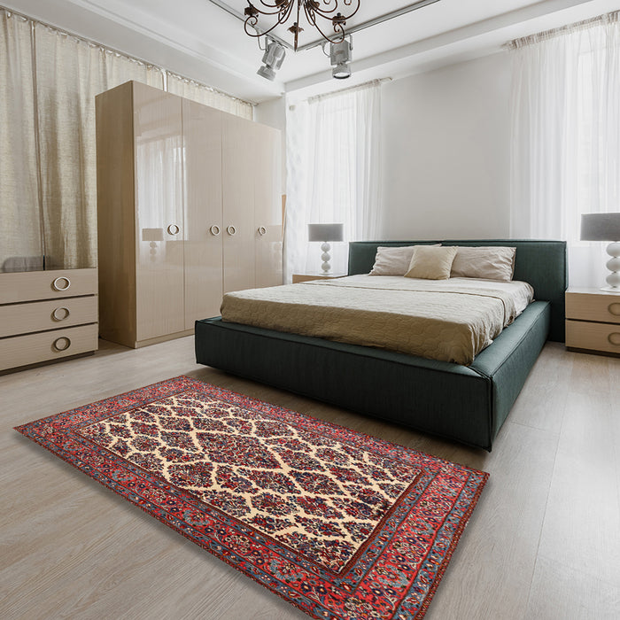 Machine Washable Traditional Saffron Red Rug in a Bedroom, wshtr1490