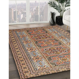 Traditional Dark Sienna Brown Persian Rug in Family Room, tr1491