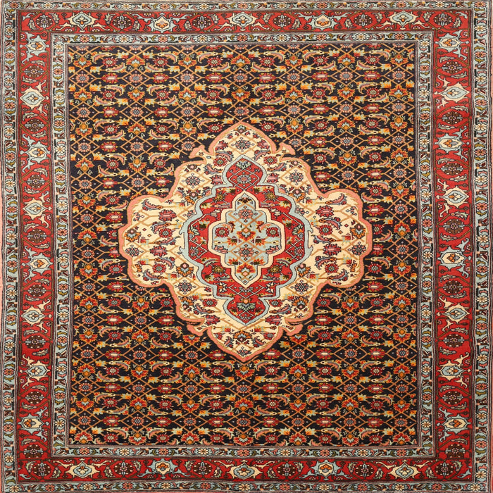 Square Traditional Saffron Red Medallion Rug, tr1495