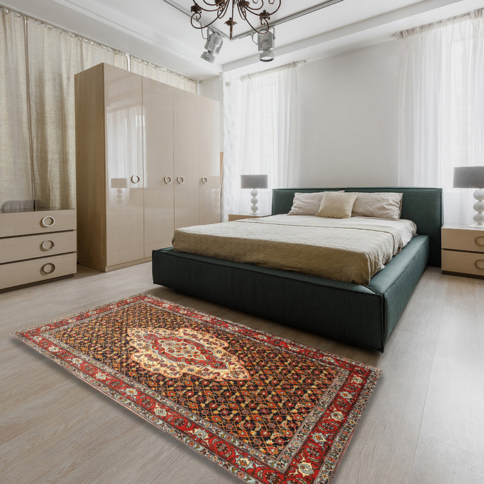 Machine Washable Traditional Saffron Red Rug in a Bedroom, wshtr1495