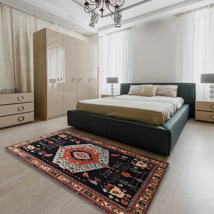 Machine Washable Traditional Brown Rug in a Bedroom, wshtr1497