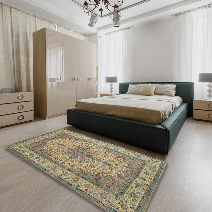 Machine Washable Traditional Brown Rug in a Bedroom, wshtr149