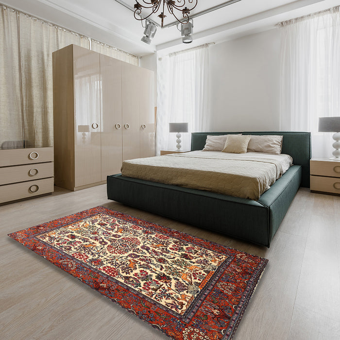 Machine Washable Traditional Saffron Red Rug in a Bedroom, wshtr1502