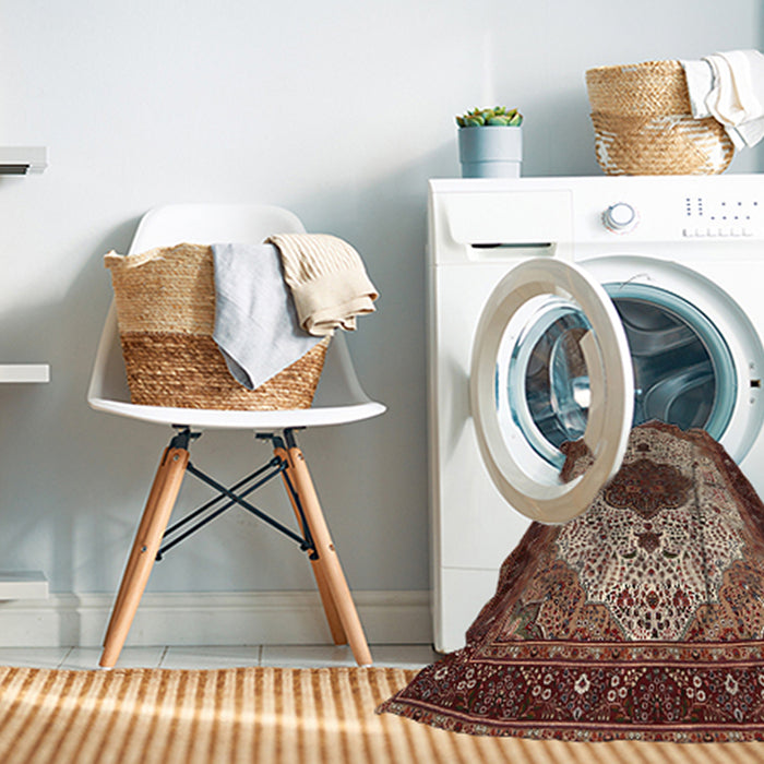 Machine Washable Traditional Light Copper Gold Rug in a Washing Machine, wshtr1505