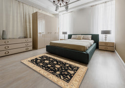 Traditional Burgundy Brown Persian Rug in a Bedroom, tr1509