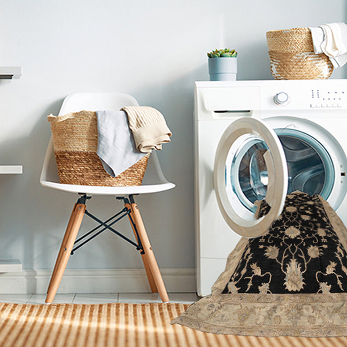 Machine Washable Traditional Burgundy Brown Rug in a Washing Machine, wshtr1509