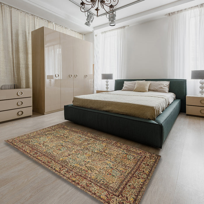 Traditional Brown Persian Rug in a Bedroom, tr150