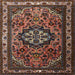 Square Traditional Dark Almond Brown Medallion Rug, tr1510