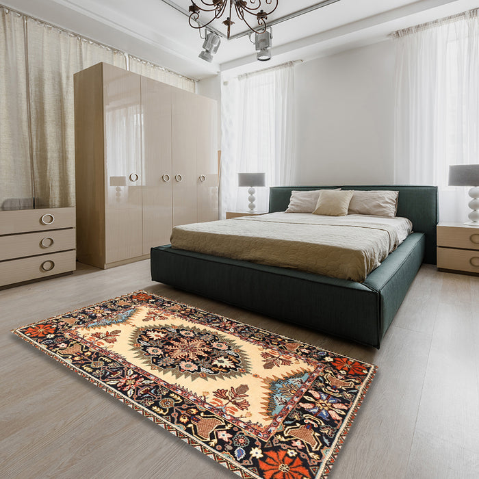 Machine Washable Traditional Red Brown Rug in a Bedroom, wshtr1512