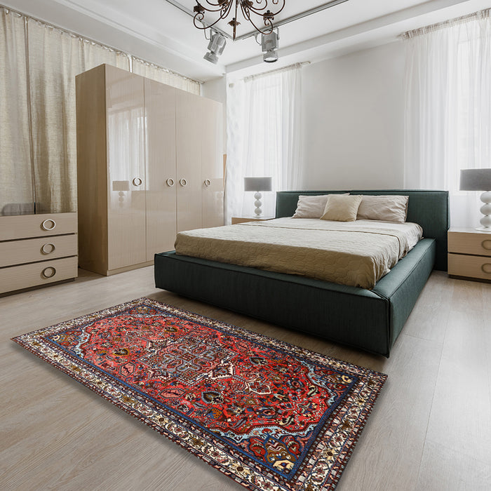 Traditional Saffron Red Medallion Rug in a Bedroom, tr1514