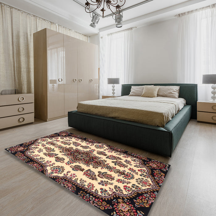 Machine Washable Traditional Brown Rug in a Bedroom, wshtr1515