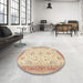 Round Machine Washable Traditional Brown Gold Rug in a Office, wshtr1517