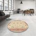 Round Traditional Brown Gold Oriental Rug in a Office, tr1517