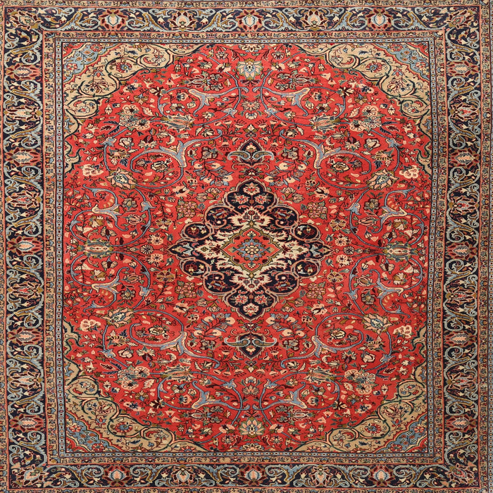 Round Machine Washable Traditional Tomato Red Rug, wshtr1519