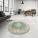 Round Traditional Brown Medallion Rug in a Office, tr151