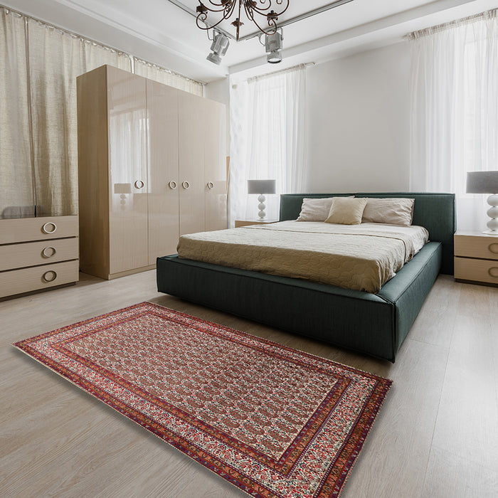 Machine Washable Traditional Saffron Red Rug in a Bedroom, wshtr1521