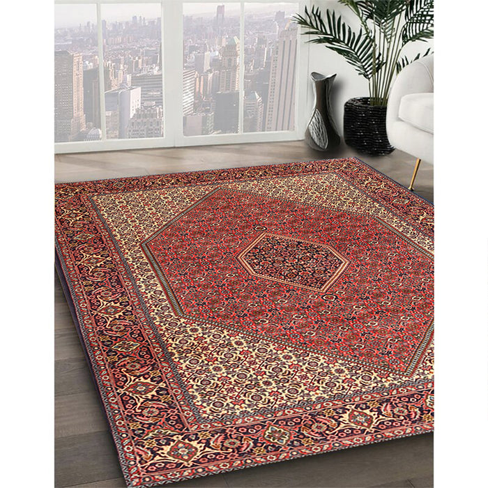Traditional Saffron Red Persian Rug in Family Room, tr1522