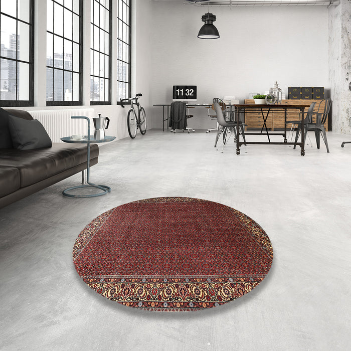 Round Traditional Dark Gold Brown Persian Rug in a Office, tr1524