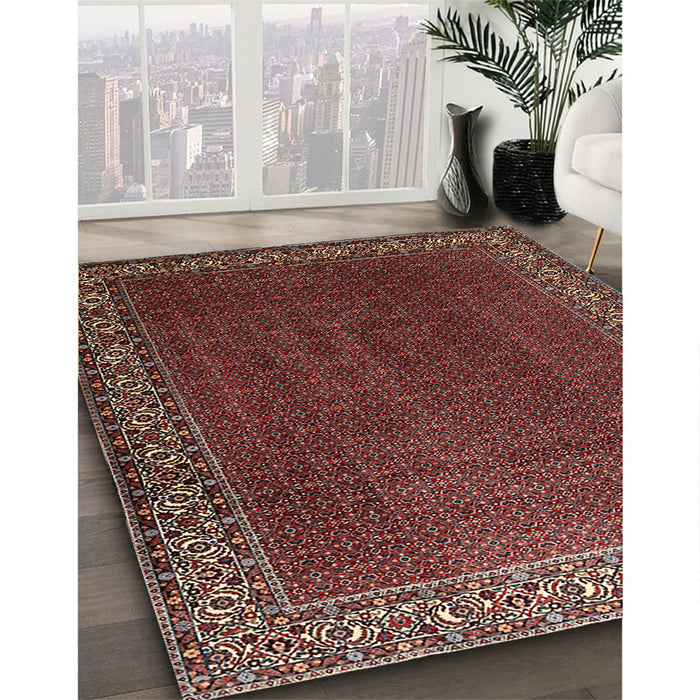 Traditional Dark Gold Brown Persian Rug in Family Room, tr1524