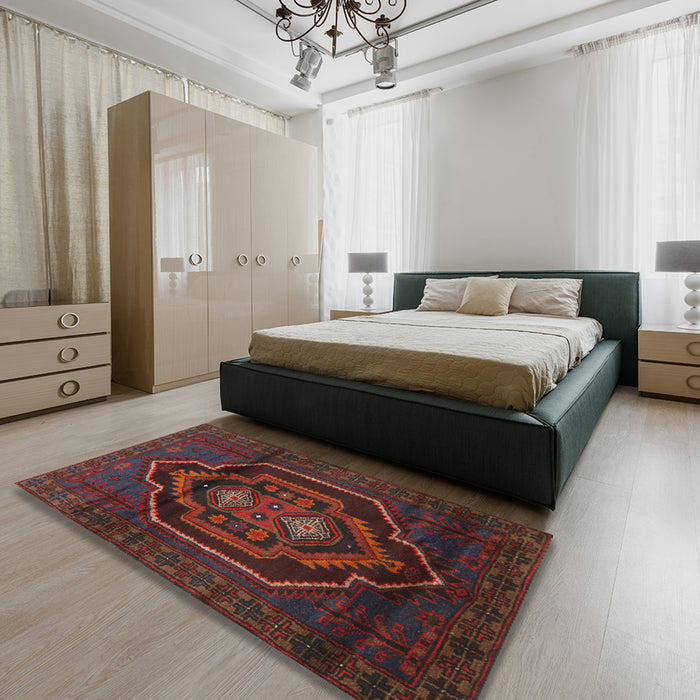 Machine Washable Traditional Saffron Red Rug in a Bedroom, wshtr1528