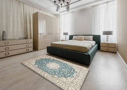 Traditional Silver Gray Medallion Rug in a Bedroom, tr152