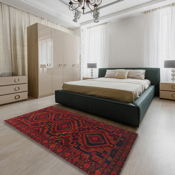 Machine Washable Traditional Tomato Red Rug in a Bedroom, wshtr1530