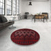 Round Traditional Burgundy Brown Persian Rug in a Office, tr1535