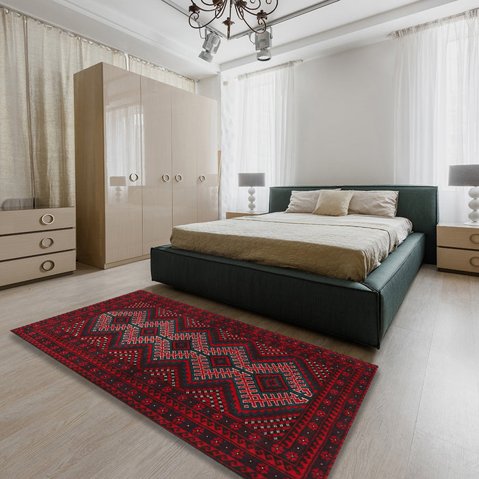 Machine Washable Traditional Burgundy Brown Rug in a Bedroom, wshtr1535