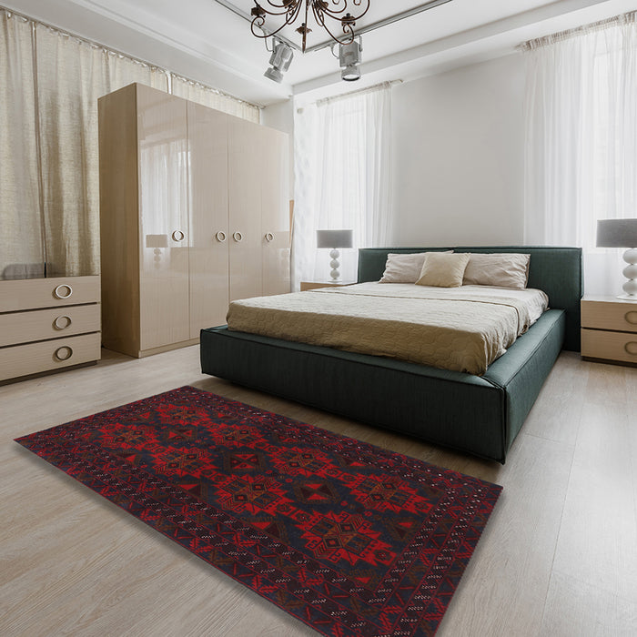 Machine Washable Traditional Burgundy Brown Rug in a Bedroom, wshtr1536
