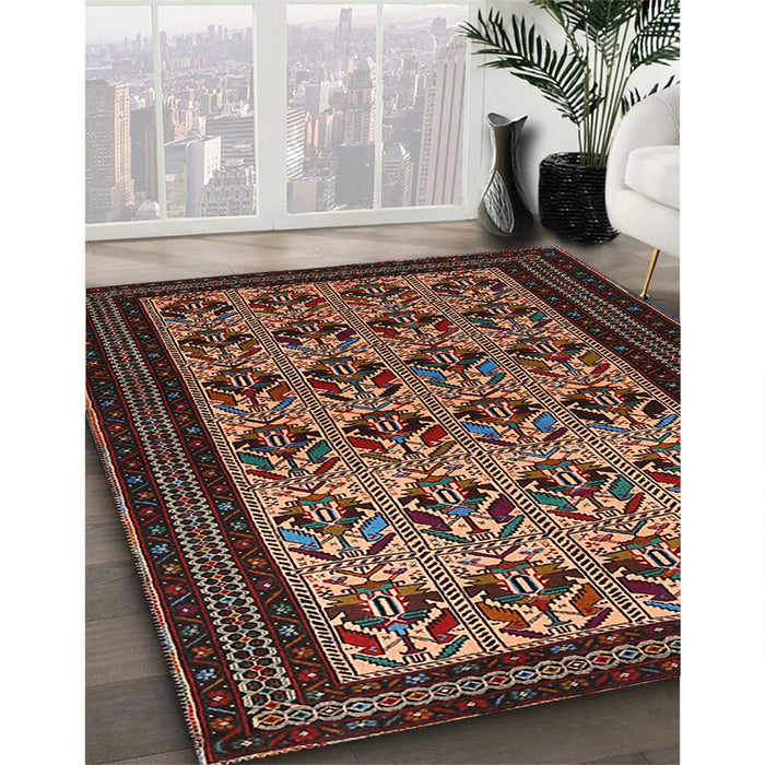 Traditional Dark Almond Brown Persian Rug in Family Room, tr1538