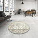 Round Machine Washable Traditional Champagne Beige Rug in a Office, wshtr153