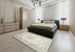 Traditional Champagne Beige Medallion Rug in a Bedroom, tr153