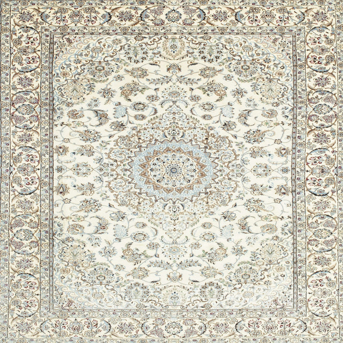Square Traditional Champagne Beige Medallion Rug, tr153
