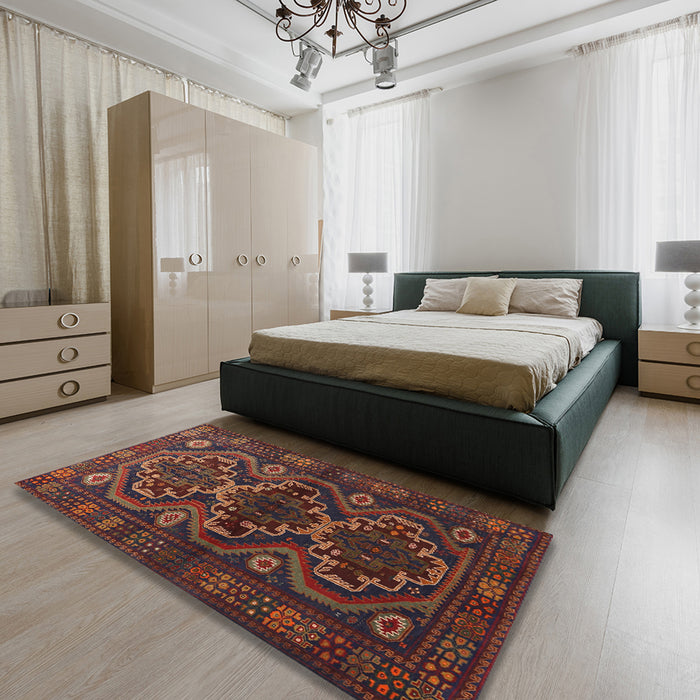 Traditional Sienna Brown Persian Rug in a Bedroom, tr1541